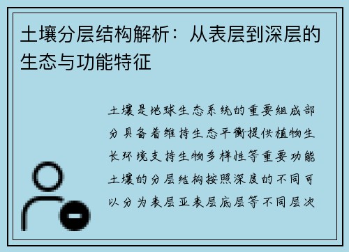 土壤分层结构解析：从表层到深层的生态与功能特征